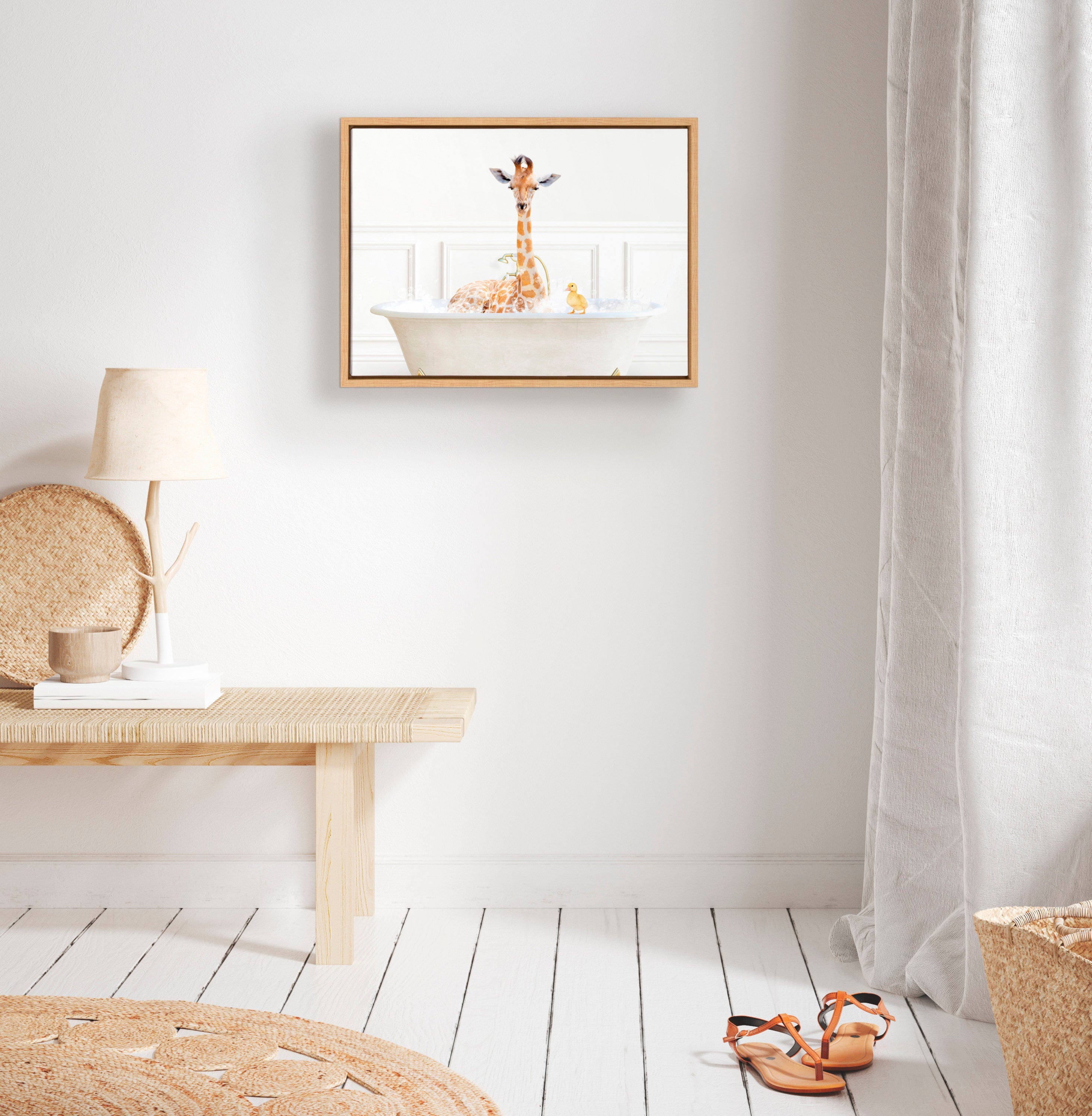Sylvie Giraffe In Bubble Bath Neutral Style Framed Canvas by kateandlaurel - product image 10 for Resin Society
