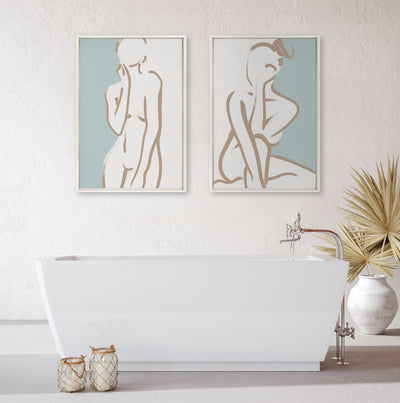 Sylvie Simple Romantic Line Art Drawing 1 Tan and Teal Framed Canvas by kateandlaurel - product image 11 for Resin Society