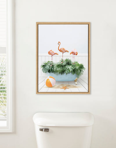 Sylvie Three Flamingos Beach House Bath Framed Canvas by Amy Peterson