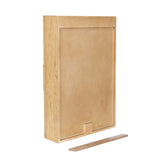 Rectangular rattan-framed mirror with a light wood finish and a small bottom ledge, shown upright with a matching wooden strip placed in front.