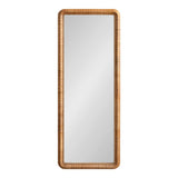 Tall rectangular mirror with a warm wood frame featuring a textured beaded pattern and rounded corners, shown against a white background.