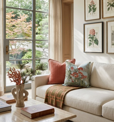 Asian Scenic Pillow Cover in Robins Egg, Thibaut Pillows