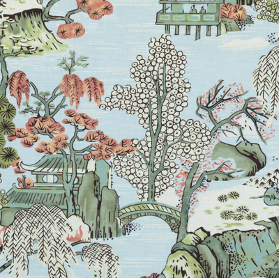 Asian Scenic Pillow Cover in Robins Egg, Thibaut Pillows