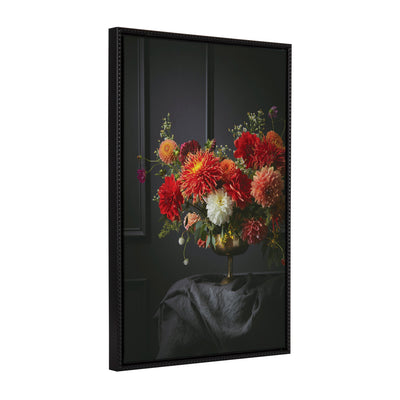 Sylvie Beaded Floral Study Black Offset Framed Canvas showing detailed botanical textures in black-and-white with vintage beaded frame