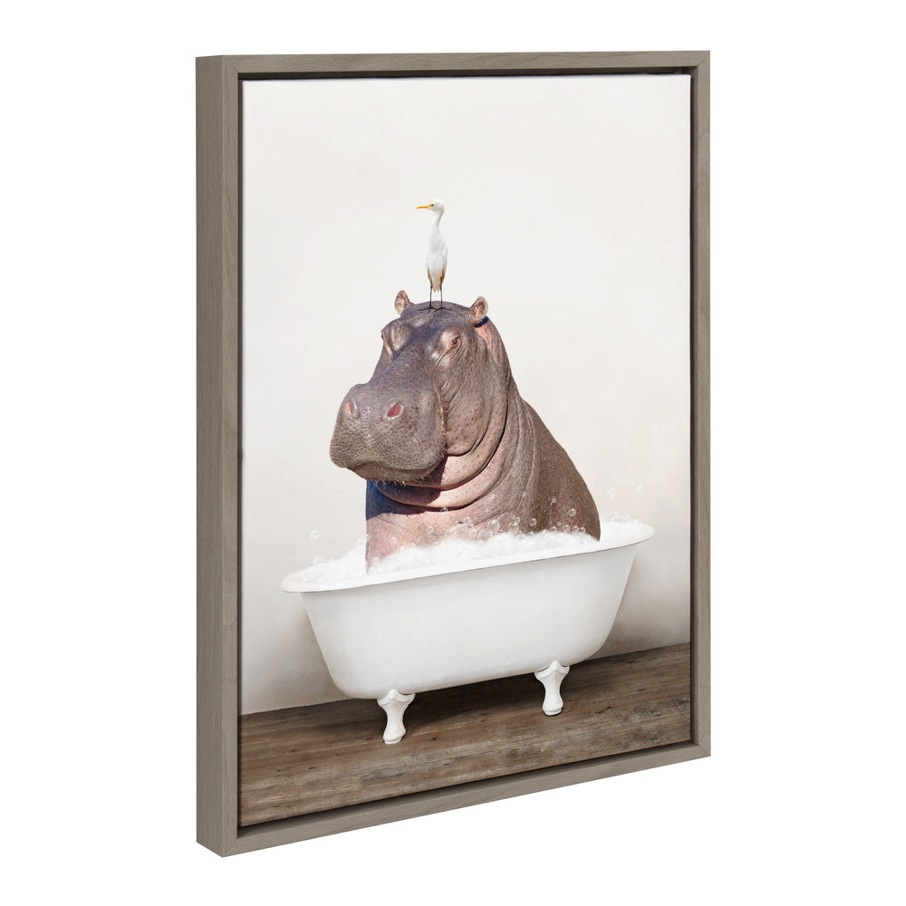 Sylvie Hippo and Bird in Rustic Bath Framed Canvas by kateandlaurel - main product image for Resin Society