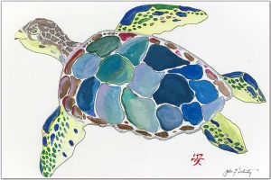 Sea Turtle Placemat with nautical fish design on a dining table
