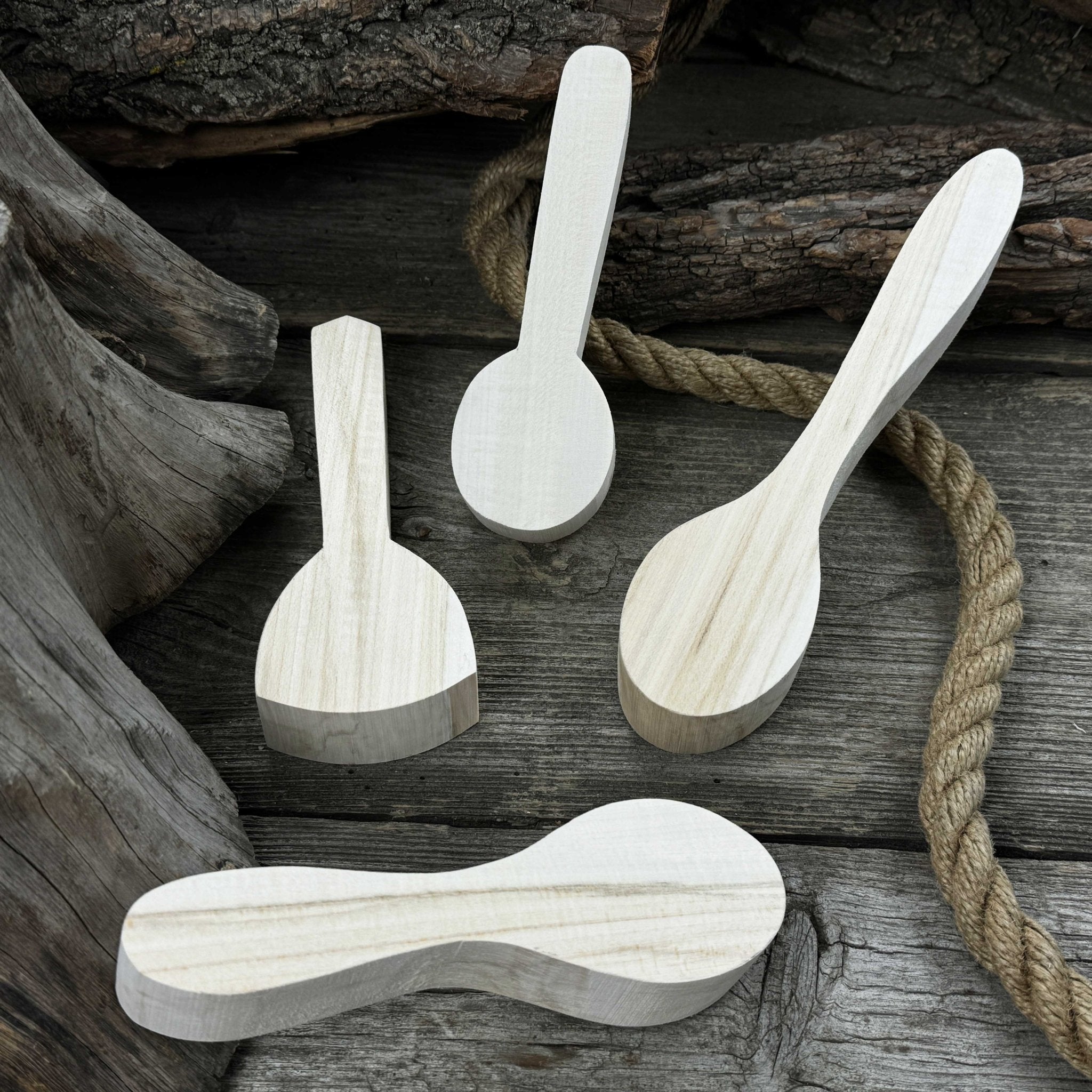 Set of 12 pre-shaped linden wood spoon carving blanks in four different profiles