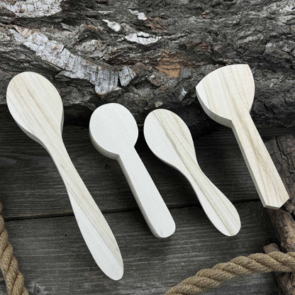 Set of 12 pre-shaped linden wood spoon carving blanks in four different profiles