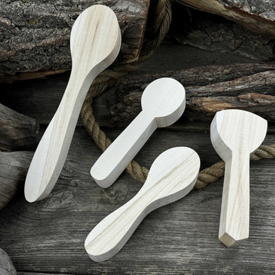 Set of 12 pre-shaped linden wood spoon carving blanks in four different profiles