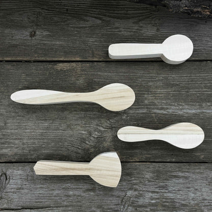 Set of 12 pre-shaped linden wood spoon carving blanks in four different profiles