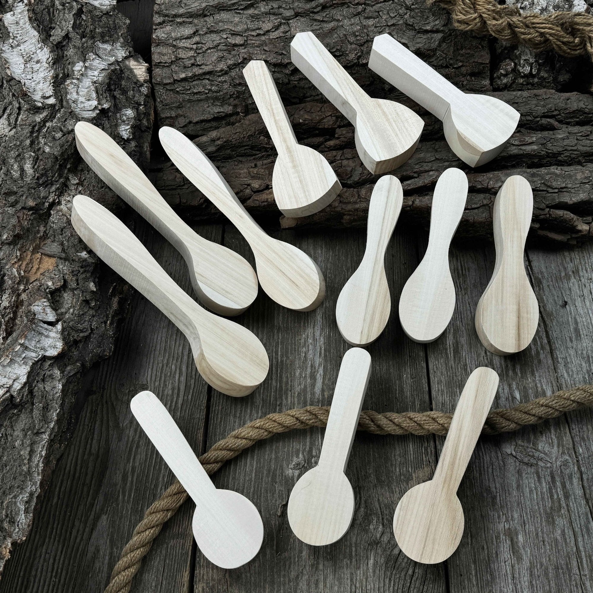Set of 12 pre-shaped linden wood spoon carving blanks in four different profiles