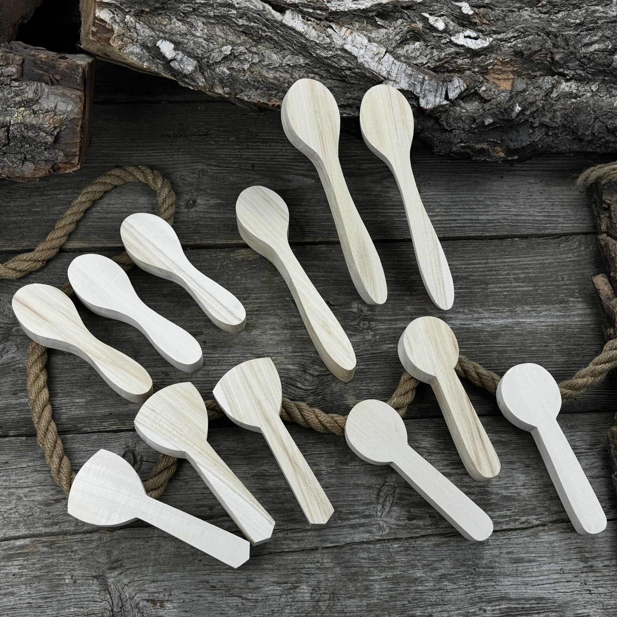 Set of 12 pre-shaped linden wood spoon carving blanks in four different profiles