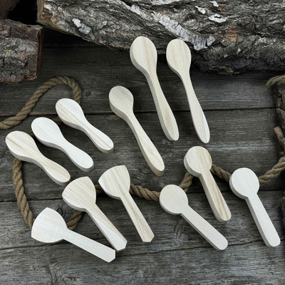 Set of 12 pre-shaped linden wood spoon carving blanks in four different profiles