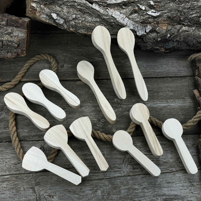 Set of 12 pre-shaped linden wood spoon carving blanks in four different profiles