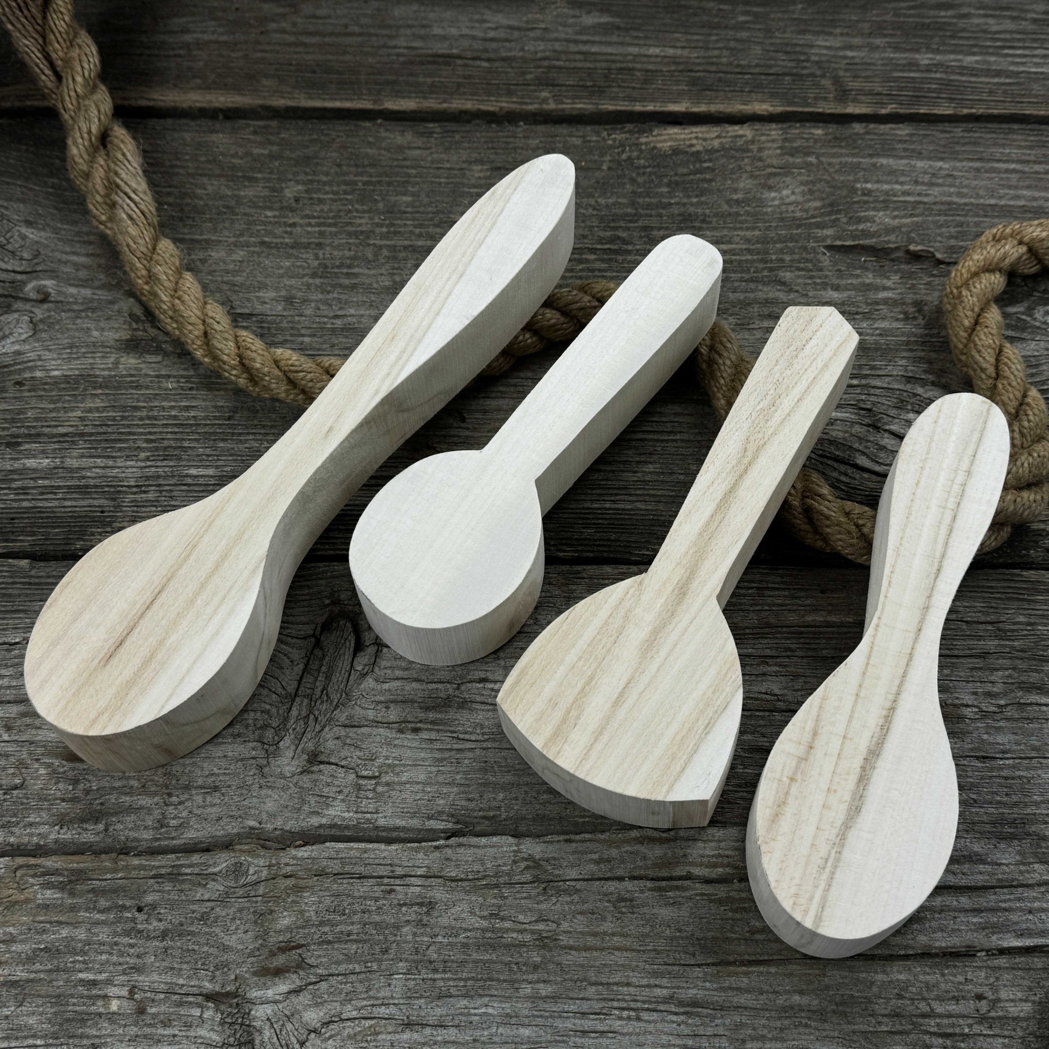 Set of 12 pre-shaped linden wood spoon carving blanks in four different profiles