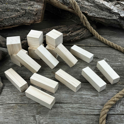 Set of 16 finely sanded linden wood carving blanks in cube and block shapes