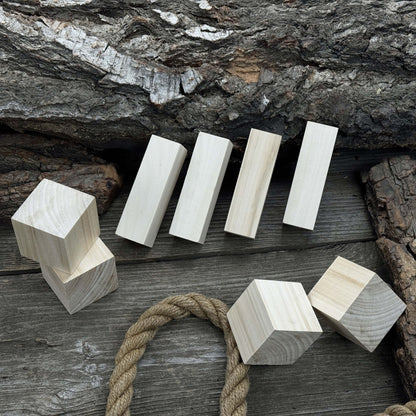 Set of 16 finely sanded linden wood carving blanks in cube and block shapes