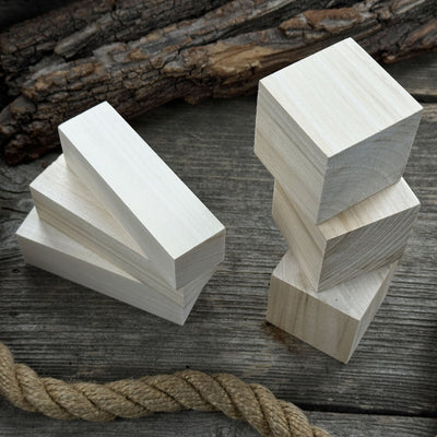 Set of 16 finely sanded linden wood carving blanks in cube and block shapes