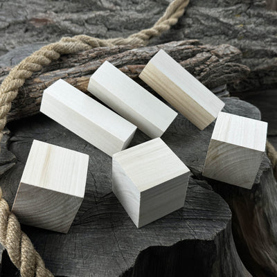 Set of 16 finely sanded linden wood carving blanks in cube and block shapes