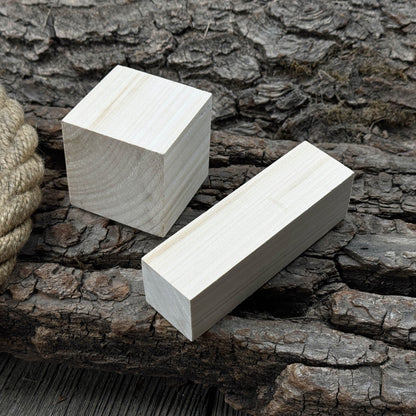 Set of 16 finely sanded linden wood carving blanks in cube and block shapes