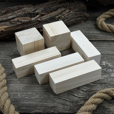 Set of 16 finely sanded linden wood carving blanks in cube and block shapes