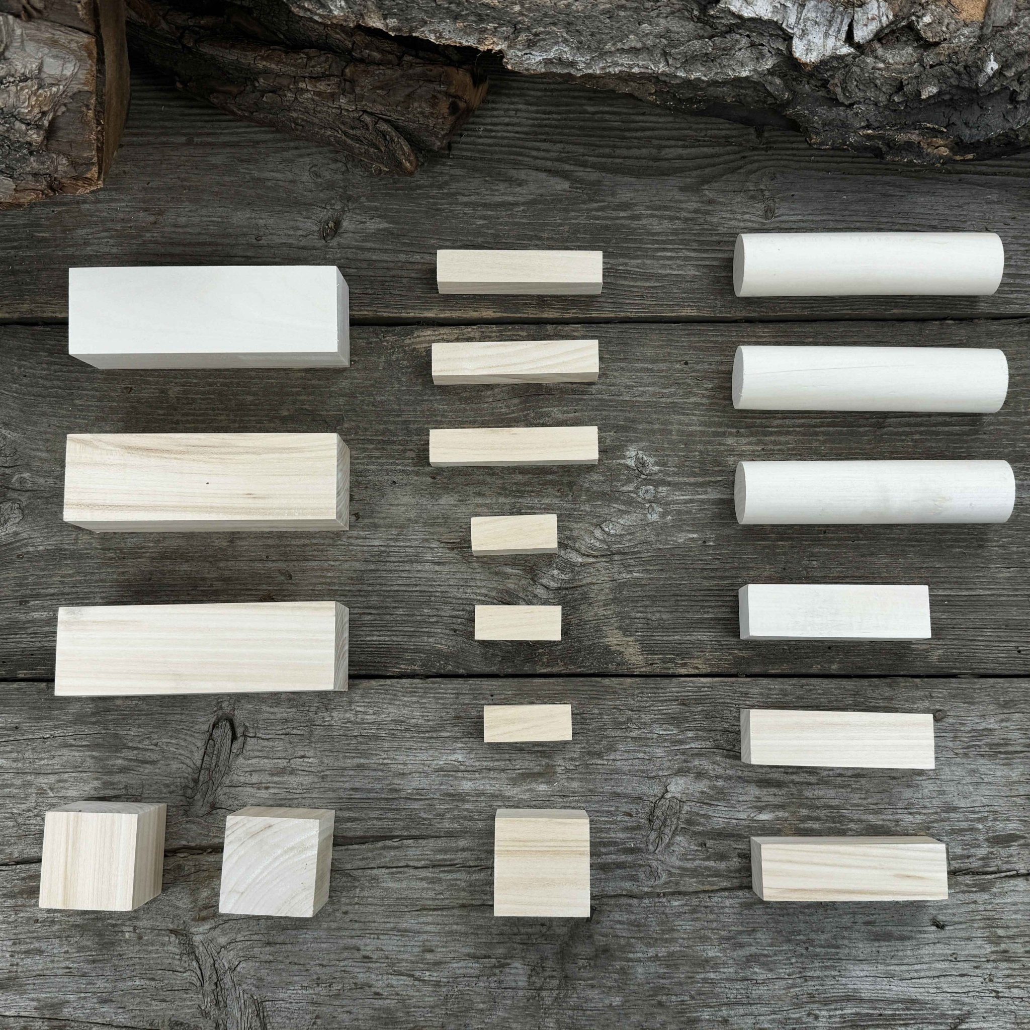 Set of 18 assorted linden wood carving blanks in various sizes by Sharky Forged Steel Tools