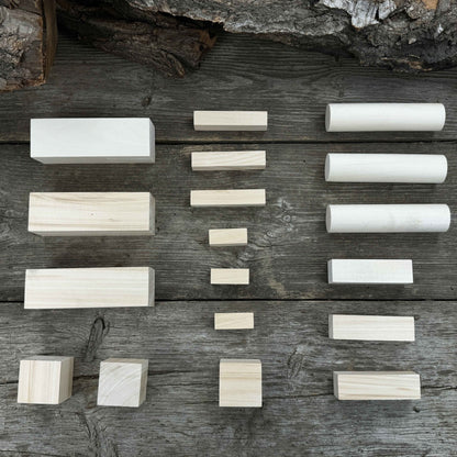 Set of 18 assorted linden wood carving blanks in various sizes by Sharky Forged Steel Tools