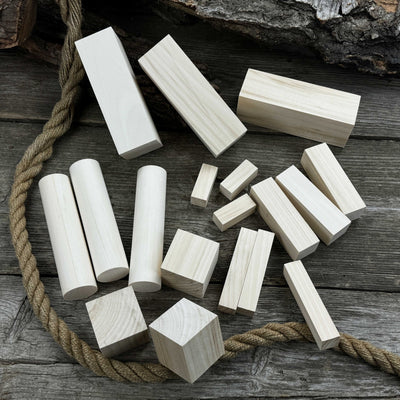 Set of 18 assorted linden wood carving blanks in various sizes by Sharky Forged Steel Tools