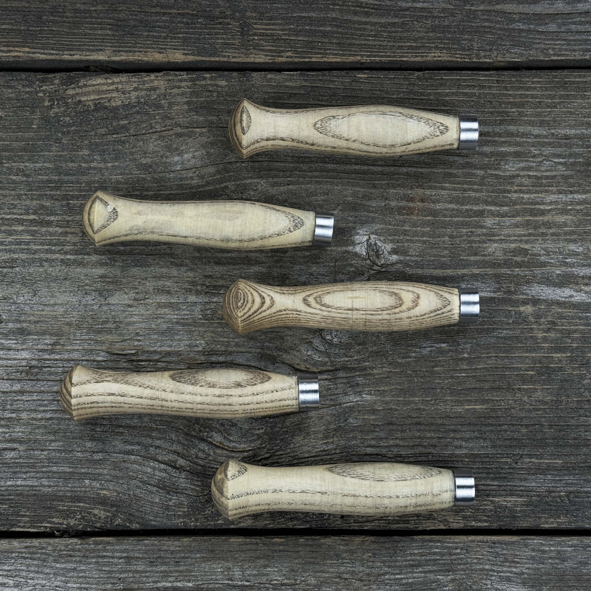 Set of 5 handcrafted ash wood handles for carving knives and hand tool repair
