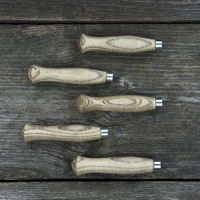 Set of 5 handcrafted ash wood handles for carving knives and hand tool repair
