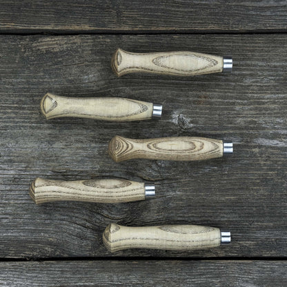Set of 5 handcrafted ash wood handles for carving knives and hand tool repair