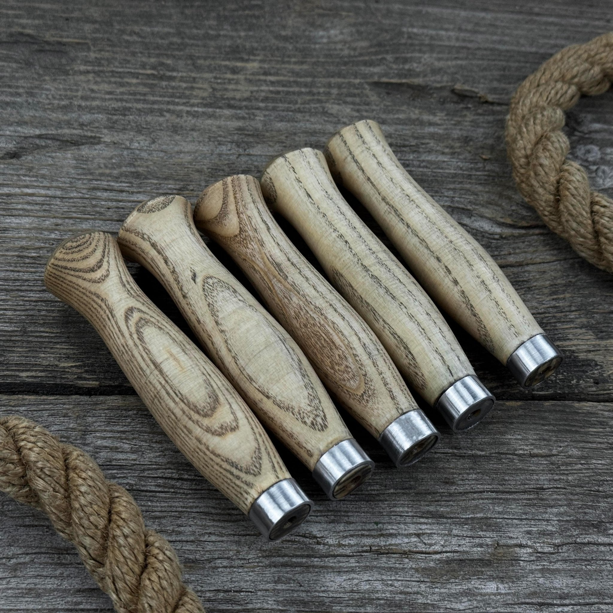 Set of 5 handcrafted ash wood handles for carving knives and hand tool repair