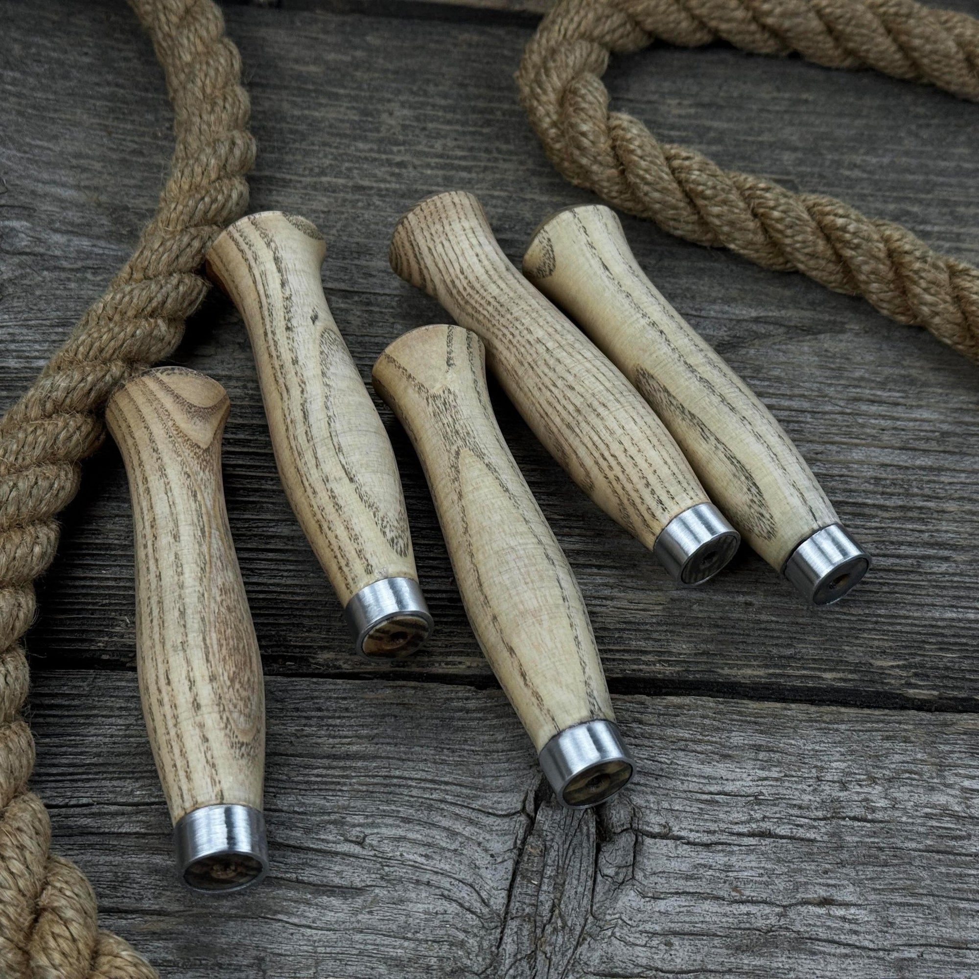 Set of 5 handcrafted ash wood handles for carving knives and hand tool repair
