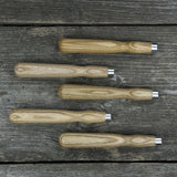 Set of 5 ash wood chisel and gouge handles with aluminum rings by Sharky Forged Steel Tools