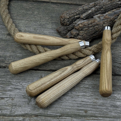 Set of 5 ash wood chisel and gouge handles with aluminum rings by Sharky Forged Steel Tools