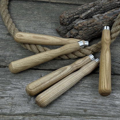 Set of 5 ash wood chisel and gouge handles with aluminum rings by Sharky Forged Steel Tools