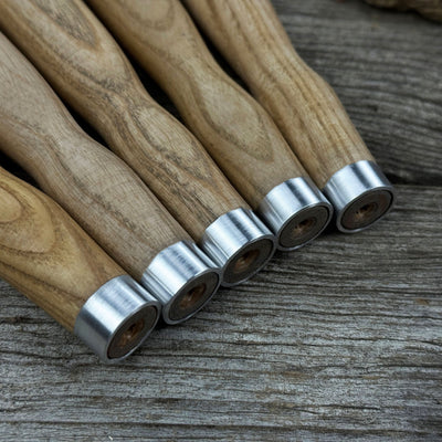 Set of 5 ash wood chisel and gouge handles with aluminum rings by Sharky Forged Steel Tools