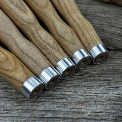 Set of 5 ash wood chisel and gouge handles with aluminum rings by Sharky Forged Steel Tools