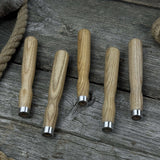 Set of 5 ash wood chisel and gouge handles with aluminum rings by Sharky Forged Steel Tools