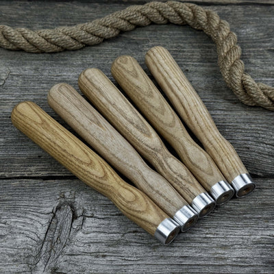 Set of 5 ash wood chisel and gouge handles with aluminum rings by Sharky Forged Steel Tools