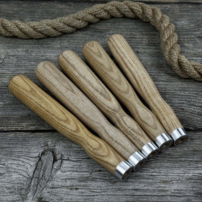 Set of 5 ash wood chisel and gouge handles with aluminum rings by Sharky Forged Steel Tools