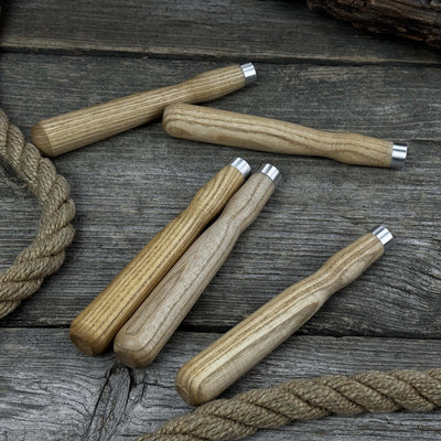 Set of 5 ash wood chisel and gouge handles with aluminum rings by Sharky Forged Steel Tools