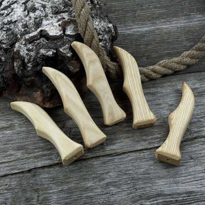 Set of 5 ergonomic ash wood knife handles by Sharky Forged Steel Tools