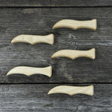Set of 5 ergonomic ash wood knife handles by Sharky Forged Steel Tools