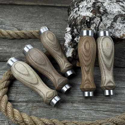 Set of 5 ash wood replacement handles with aluminum ring reinforcement for carving tools