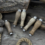 Set of 5 ash wood replacement handles with aluminum ring reinforcement for carving tools