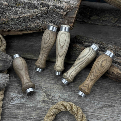 Set of 5 ash wood replacement handles with aluminum ring reinforcement for carving tools