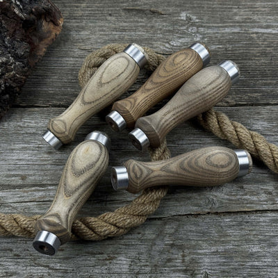 Set of 5 ash wood replacement handles with aluminum ring reinforcement for carving tools