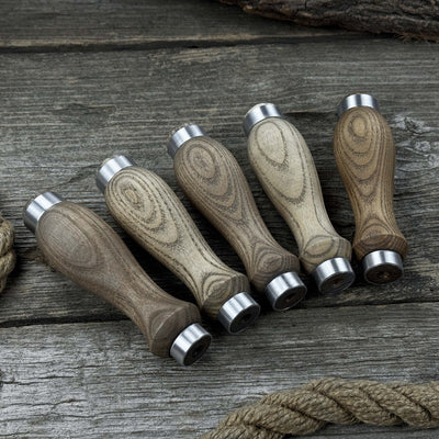 Set of 5 ash wood replacement handles with aluminum ring reinforcement for carving tools