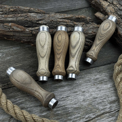 Set of 5 ash wood replacement handles with aluminum ring reinforcement for carving tools